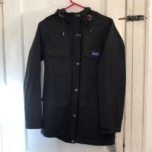 Penfield 60/40 Parka Hooded Zip Up Rain Jacket Black w/ Plaid Lining Mens Small